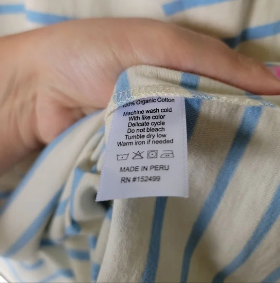 AMOUR VERT Long Sleeve Berkeley Organic Cotton Womens Ivory Blue Stripe M - Picture 6 of 9